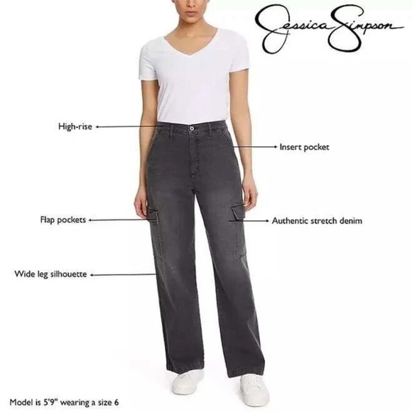 Jessica Simpson Cargo Wide Leg Jean Women Sz 6 29X31 Washed Black High Rise NWT - Picture 2 of 10